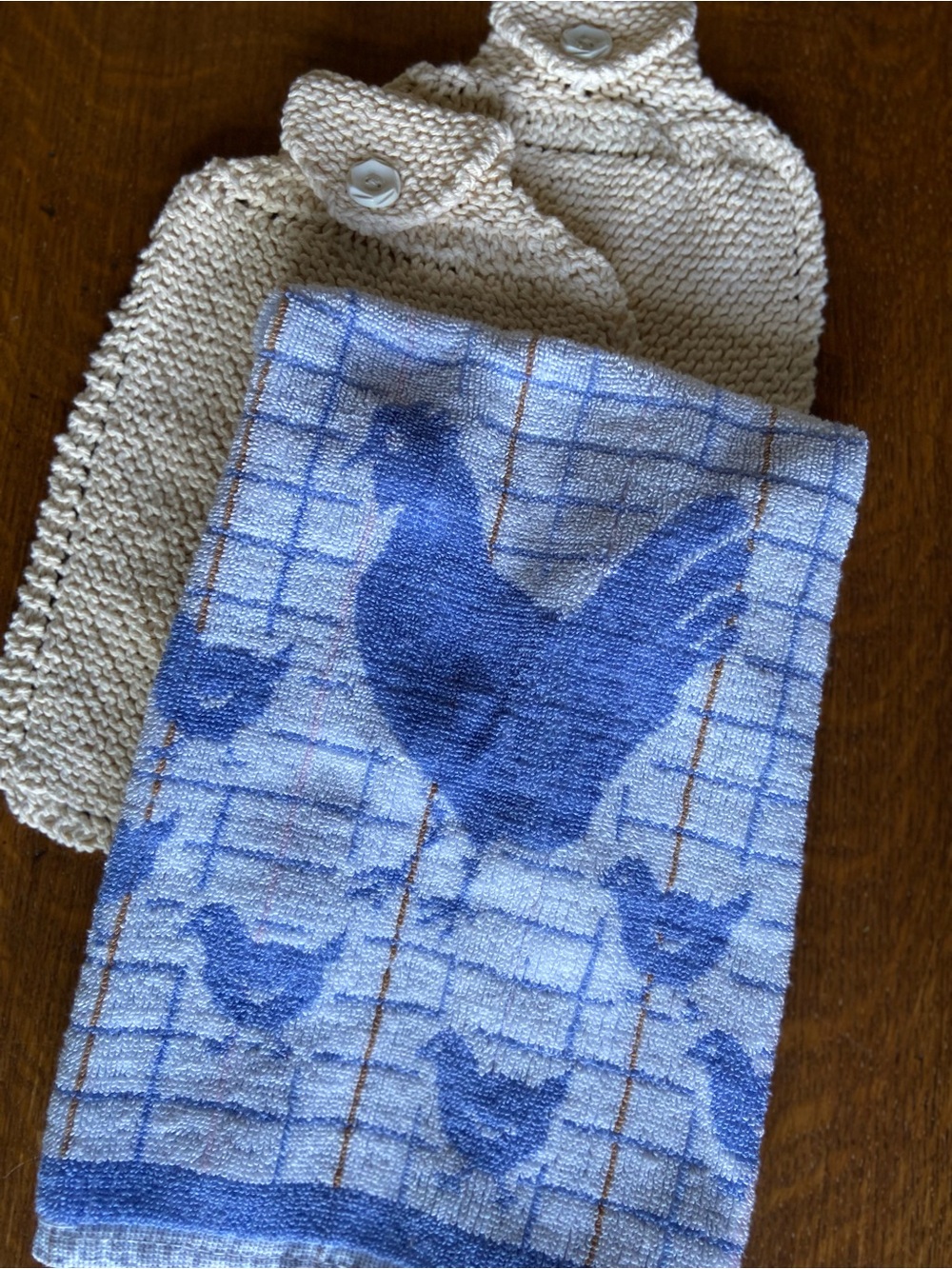 🐓🩵3pc VTG Chicken Dish Towel Dishcloth Cotton 1980s Farmhouse Rustic Cottagecore